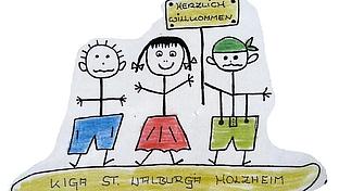 Zeichnung des Eingangsflyer mit drei Kindern